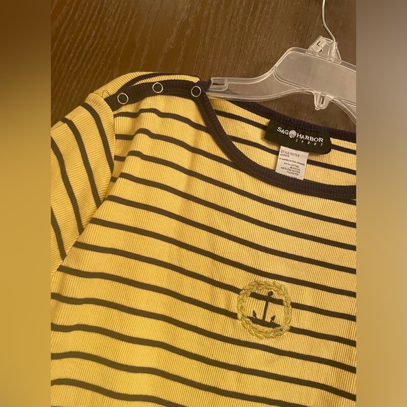 Sag Harbor Sport Vtg short sleeved shirt naval Anchor crest Yellow W/stripe XL - Picture 3 of 7